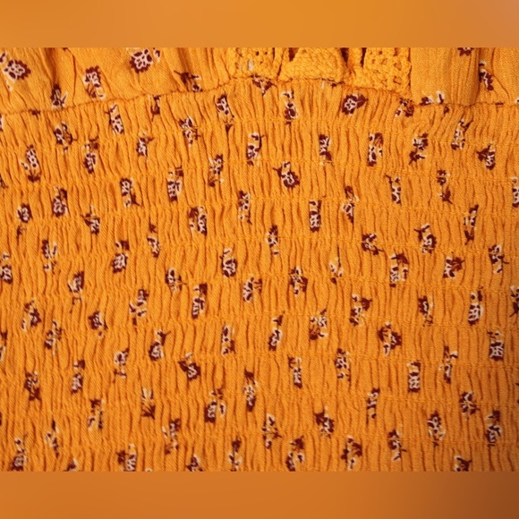 Forever 21 Orange Ditsy Floral Smock Dolman Short Sleeve Blouse Women’s Top Sz M - Picture 12 of 13